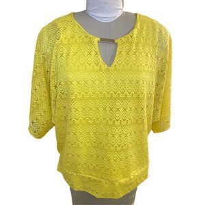 JM Collection Eyelet Lined Short Sleeve Top Sz. XL Spring Butter Yellow
